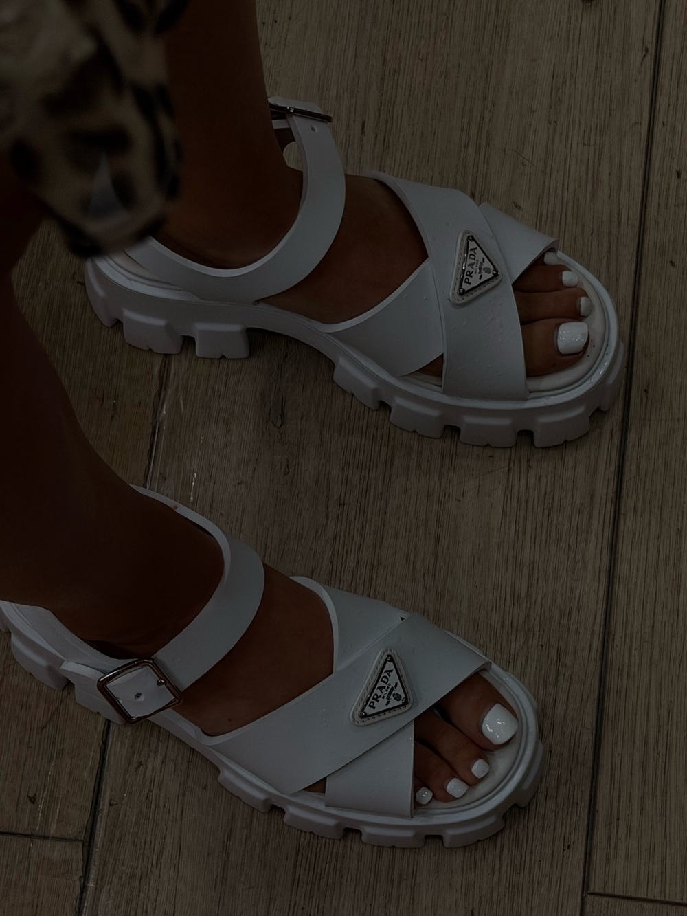 Prada White Platform Crossover Strap Sandals